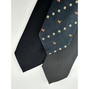 VTG LOT OF 3 Black, Charcoal, Navy Silk Ties - Italy - Solid & Duck Flying